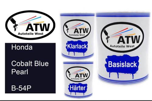 Honda, Cobalt Blue Pearl, B-54P: 1L Lackdose + 1L Klarlack + 500ml Härter - Set, von ATW Autoteile West.